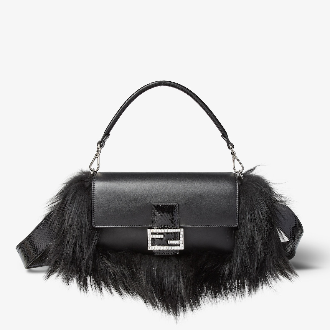 FENDI Baguette® Black leather and fur bag - Image 1